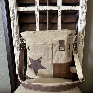 Myra Bag Leather Star Tan and Brown Crossbody Canvas and Leather New With Tags